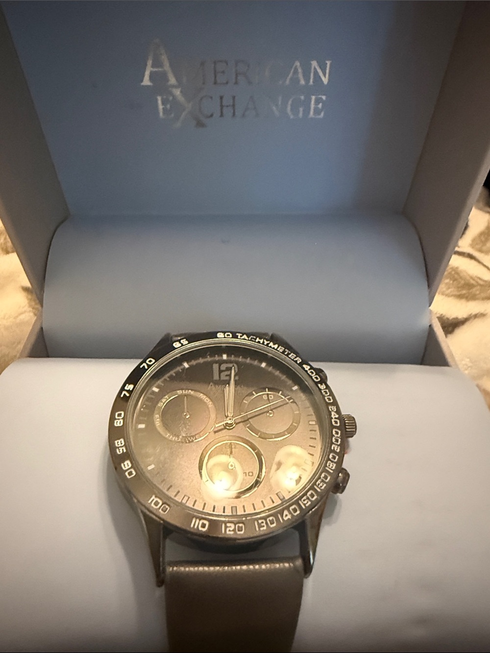 American Exchange Black Dial Chronograph with Brown Leather Strap